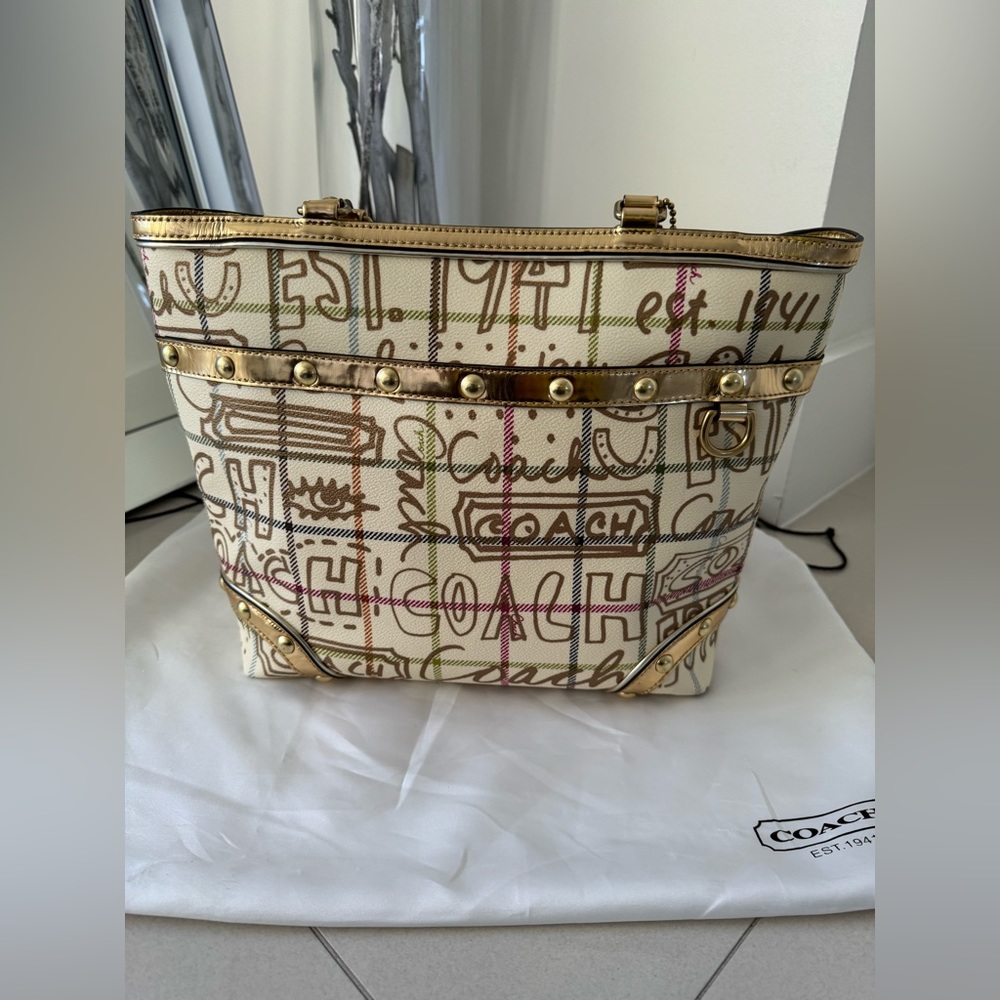 Coach Multicolor Graphic Tote with Gold Accents